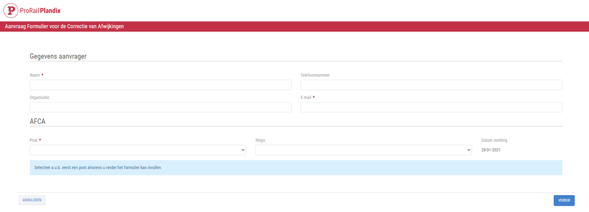 Een screenshot van de AFCA applicatie