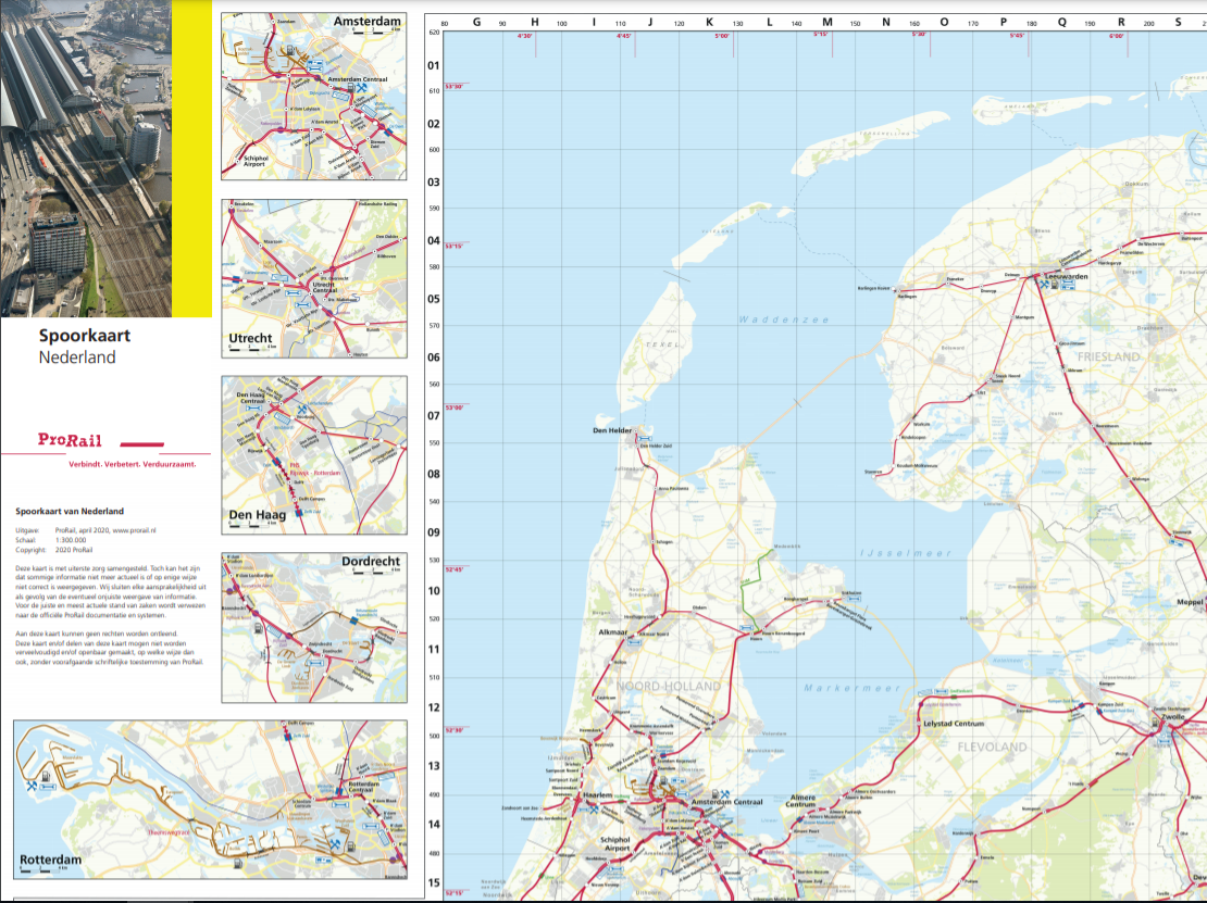 Een plaatje van de spoorkaart van Nederland