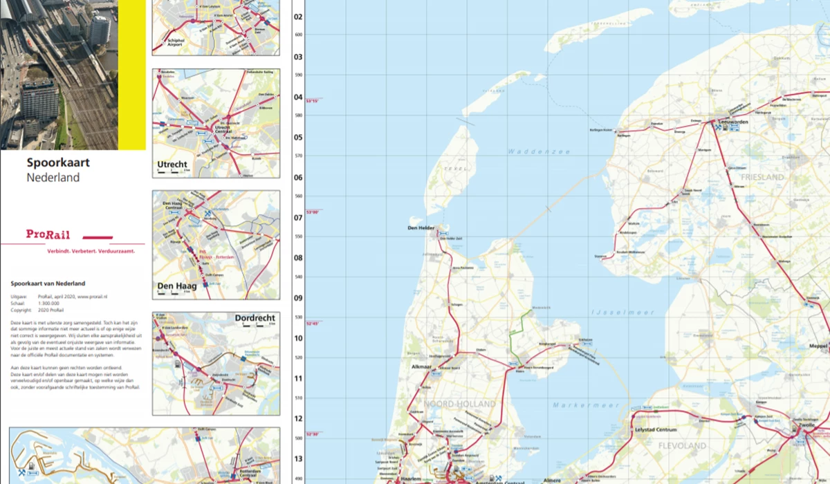 Een plaatje van de spoorkaart van Nederland