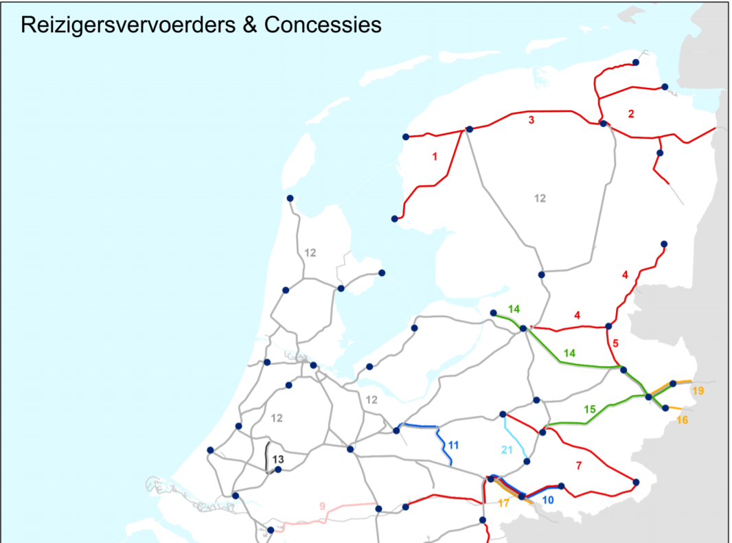 Een plaatje van de kaart met vervoerders en concessiehouders