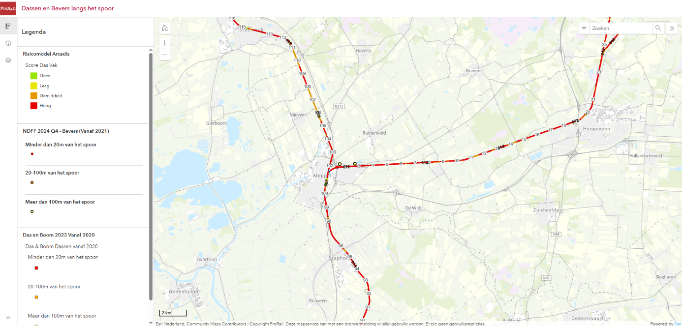 Dassen en bevers langs het spoor
