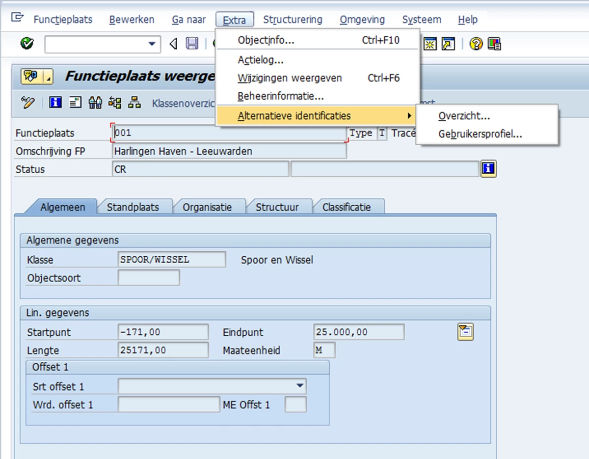 Een afbeelding van een scherm uit SAP voor functieplaats codering