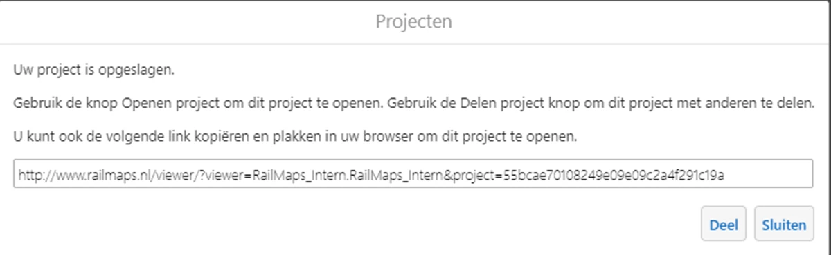 Screenshot van een menu in RailMaps om een project op te slaan.