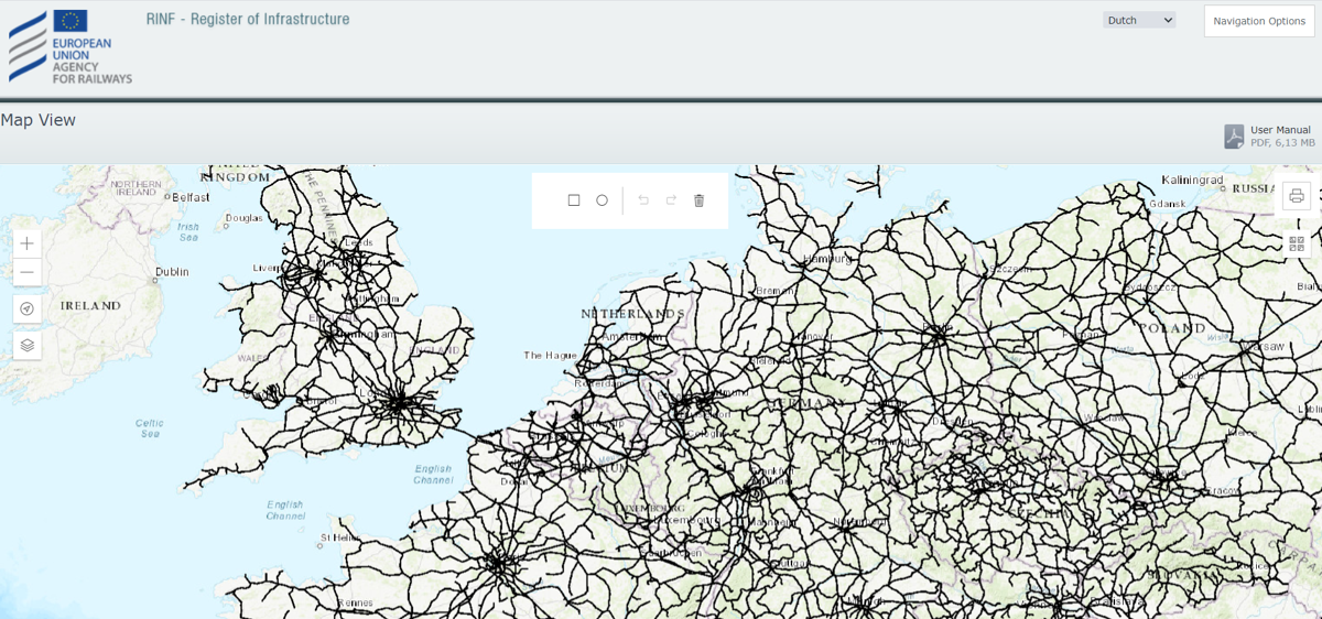 Een screenshot van de applicatie RINF