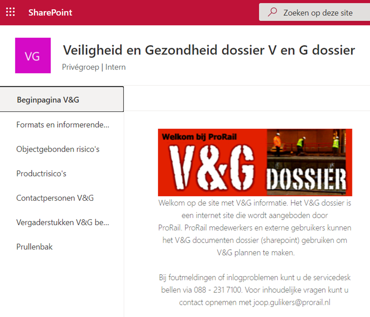 Een screenshot van het V&G-dossier op sharepoint